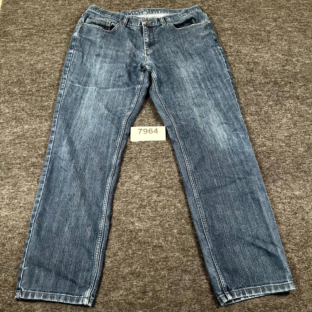 Perry Ellis Slim Fit Stretch Jeans Mens 34 Blue Denim‎ Dark Wash Straight Leg.